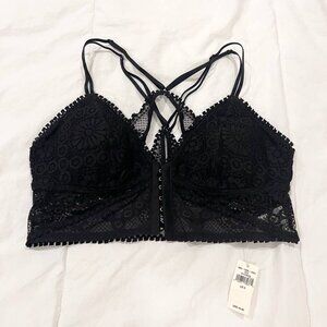 NWT Aerie Joy Lace Padded Longline Bralette in True Black